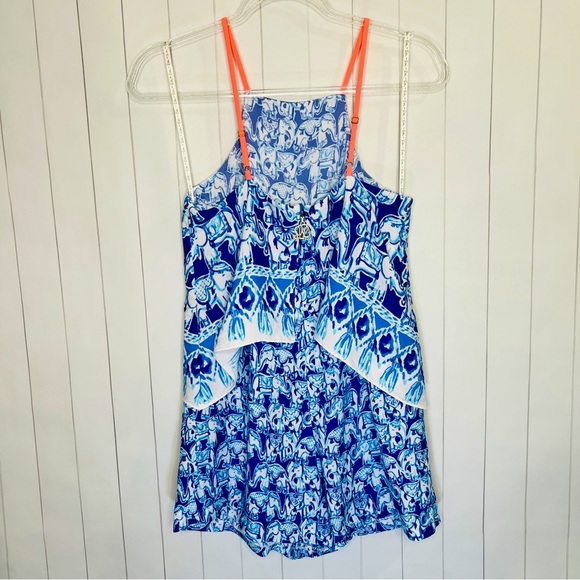 Lilly Pulitzer Celyn Blue Elephant Romper Vacay Travel Resort - Picture 4 of 8